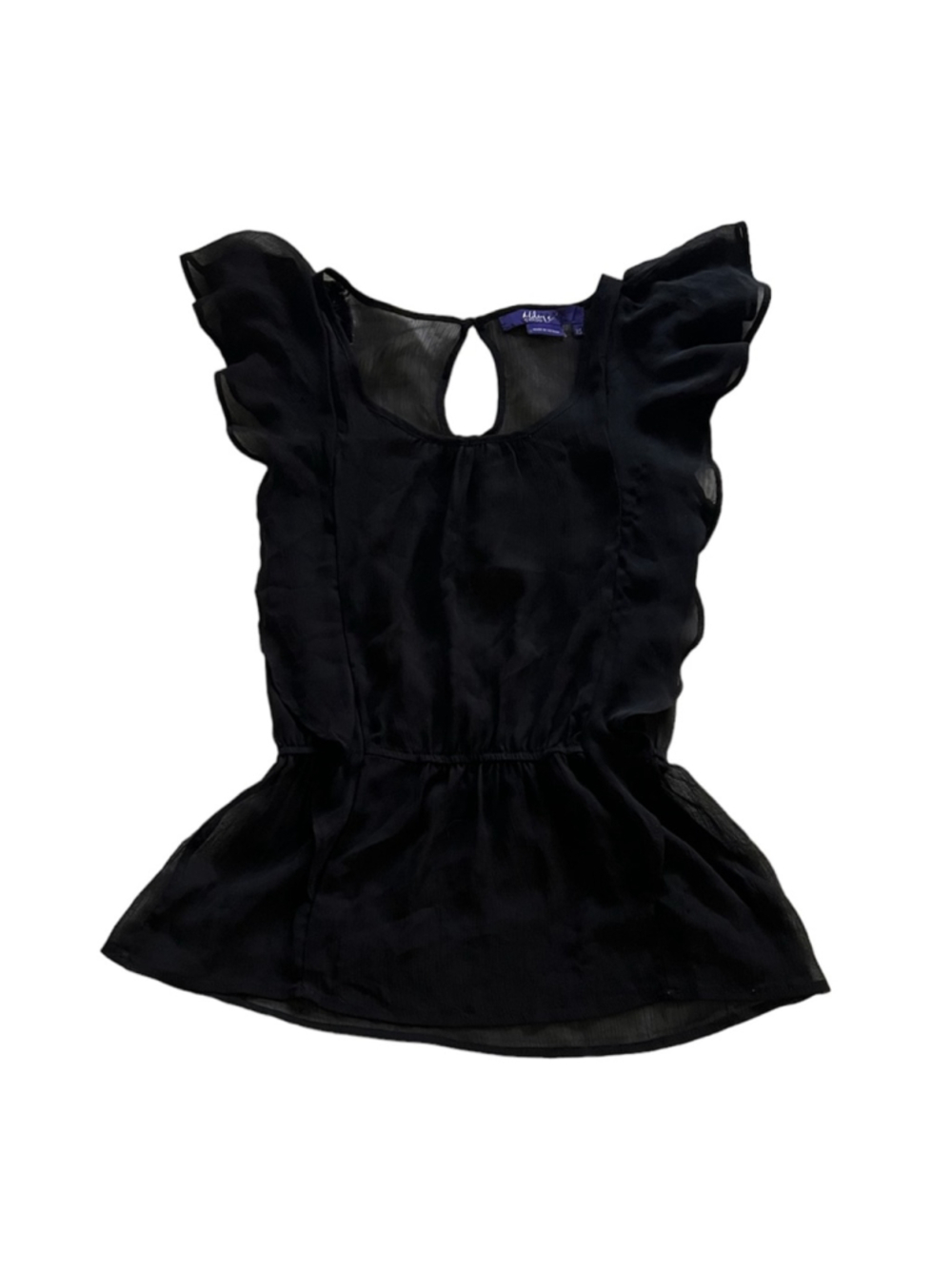 Sheer Ruffle Sleeveless Peplum Dress Top with Keyhole Size S
